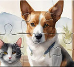직소 퍼즐: 유화 개와 고양이